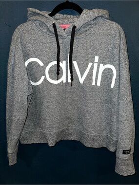 Calvin Klein Performance Women's Gray Cropped Hoodie-Size L